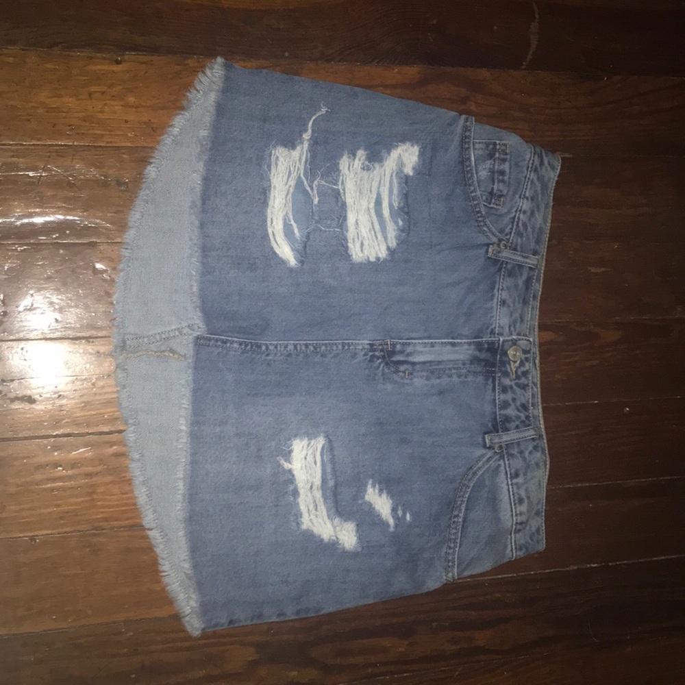 Distressed Denim Skirt